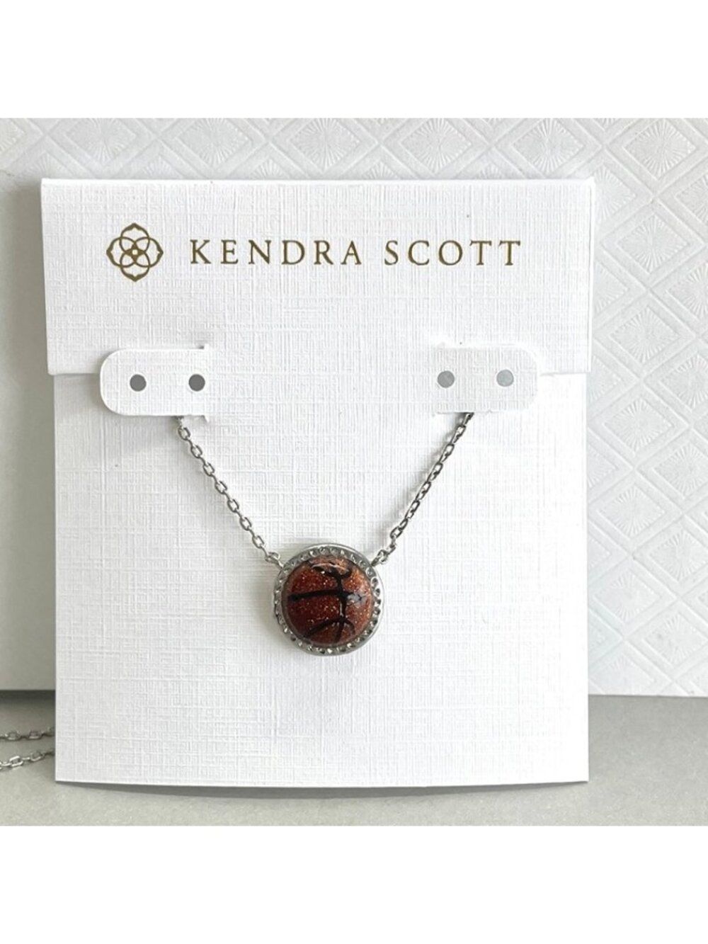 Kendra Scott Basketball Silver Short Pendant Necklace in Orange